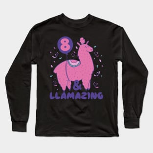 Llamazing 8th Birthday 8 Years Old Llama Girls Kids Gift print Long Sleeve T-Shirt